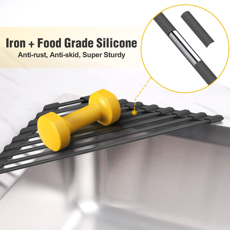 توموروتيك Tomorotec Triangle Roll-Up Dish Drying Rack for Sink Corners, Black - Image 3