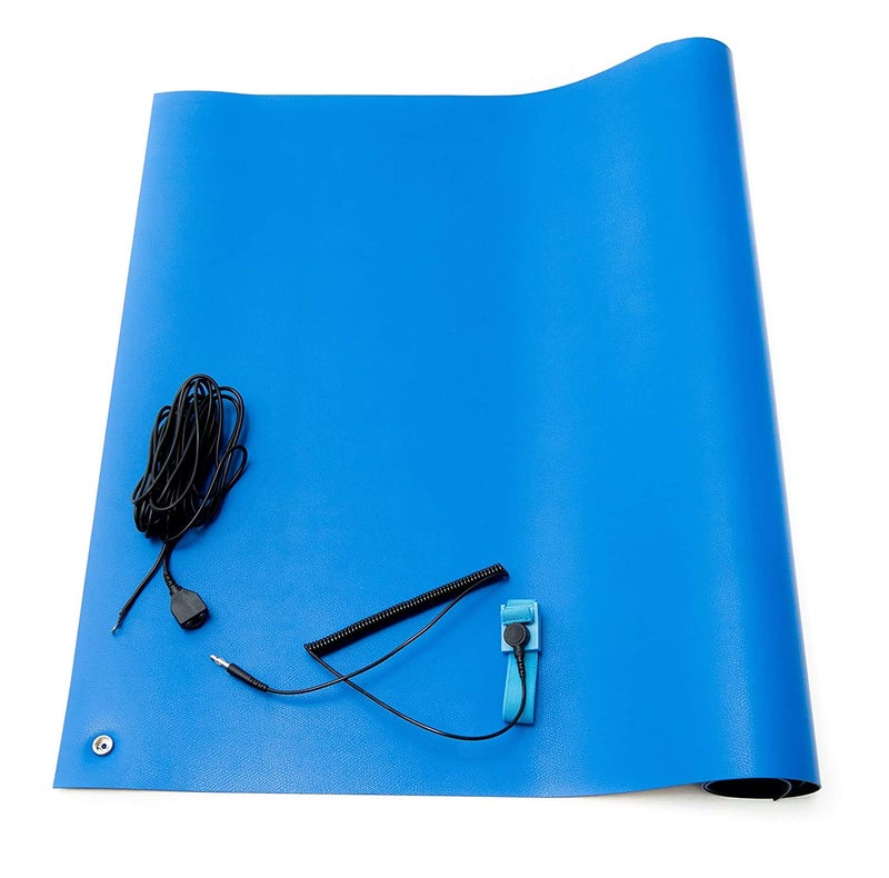 SEP (Sky Electrotek Products) SkyAnti static ESD Safe Tool Kit ESD MAT 2Ft X 2Ft 2 layer 15mm Grounding Cord ESD wrist Blue Mat with Button on 4 Corner Made in INDIA Pack 1 Set 