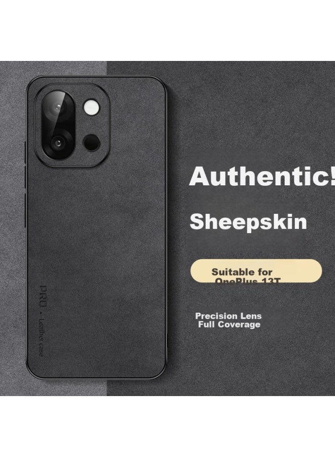 Shangsu Oneplus 13T Phone Case, 13T Protective Cover, Anti-Drop, Full Coverage, Simple And Creative, Light Luxury, Sheepskin Leather, Silicone Soft Shell, Men And Women, Black - Image 1