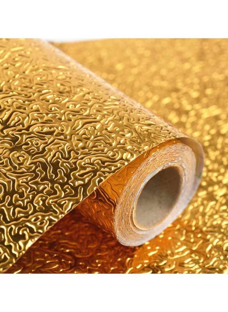 AMM 60CM X 500CM Kitchen Oil Proof Aluminum Foil Stickers Self Adhesive Wall Sticker Waterproof Anti Mold and Heat Resistant Kitchen Backsplash Wallpaper (Golden Flower)  - Image 1