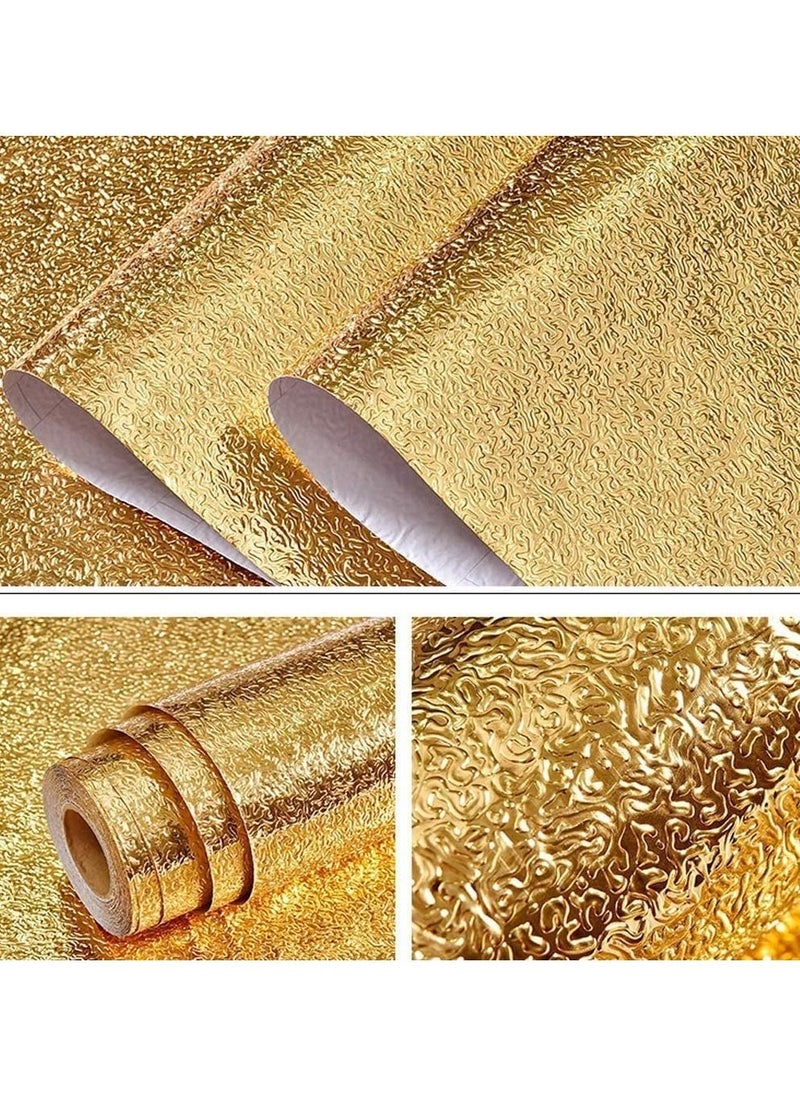 AMM 60CM X 500CM Kitchen Oil Proof Aluminum Foil Stickers Self Adhesive Wall Sticker Waterproof Anti Mold and Heat Resistant Kitchen Backsplash Wallpaper (Golden Flower)  - Image 5