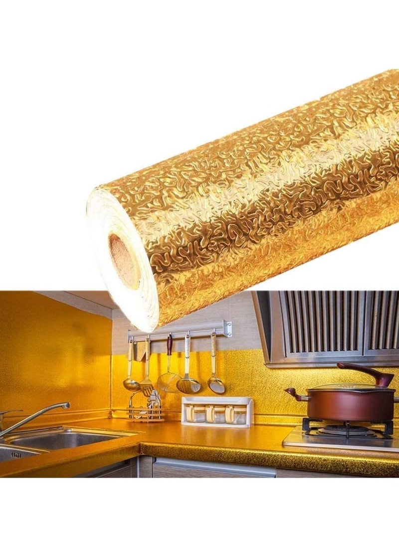 AMM 60CM X 500CM Kitchen Oil Proof Aluminum Foil Stickers Self Adhesive Wall Sticker Waterproof Anti Mold and Heat Resistant Kitchen Backsplash Wallpaper (Golden Flower)  - Image 3