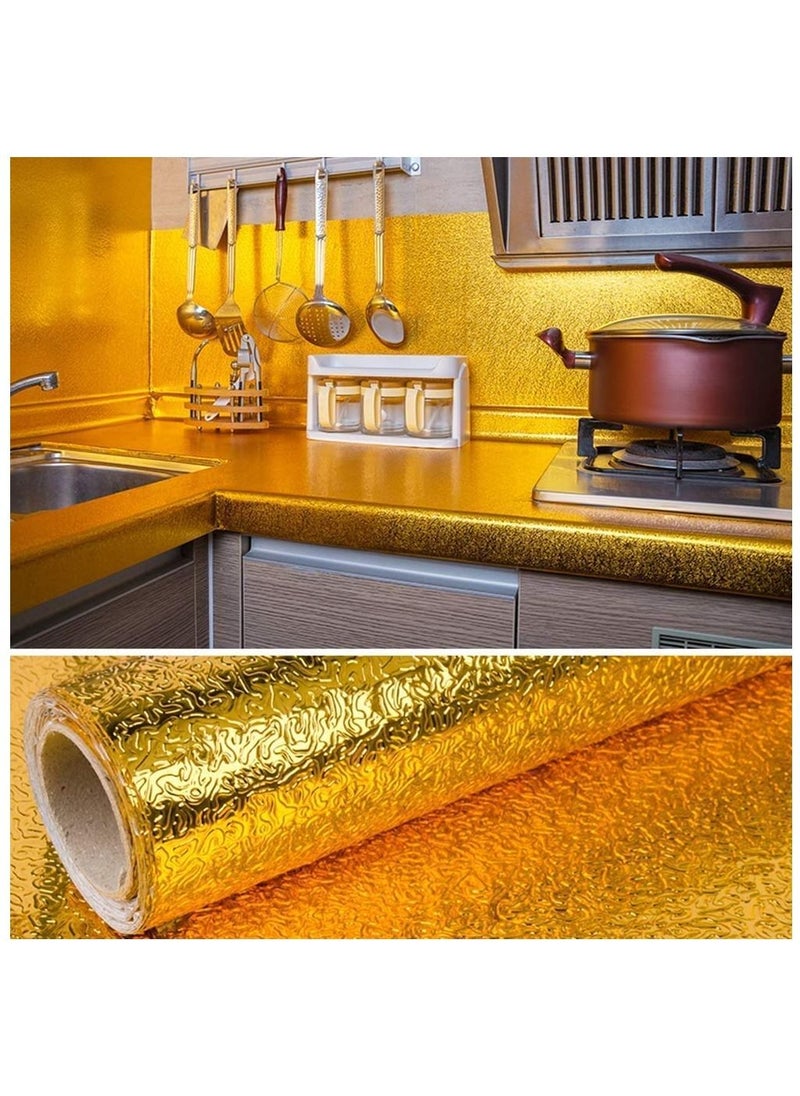 AMM 60CM X 500CM Kitchen Oil Proof Aluminum Foil Stickers Self Adhesive Wall Sticker Waterproof Anti Mold and Heat Resistant Kitchen Backsplash Wallpaper (Golden Flower)  - Image 2