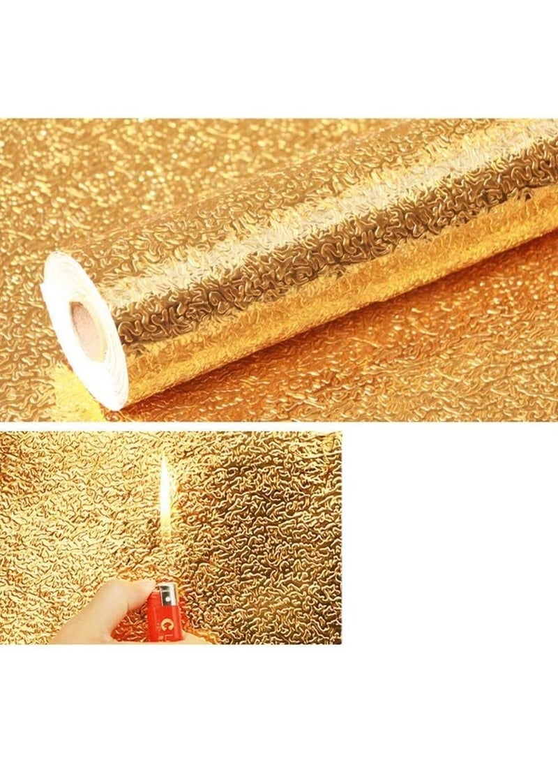 AMM 60CM X 500CM Kitchen Oil Proof Aluminum Foil Stickers Self Adhesive Wall Sticker Waterproof Anti Mold and Heat Resistant Kitchen Backsplash Wallpaper (Golden Flower)  - Image 4