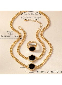 Goolsky 1 Set Of Simple Temperament Black Hexagon Pendant Necklace Ring Bracelet 3pcs Jewelry Set For Women Banquet Accessories  - Image 4