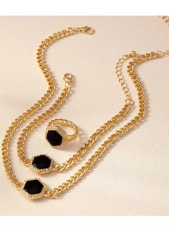 Goolsky 1 Set Of Simple Temperament Black Hexagon Pendant Necklace Ring Bracelet 3pcs Jewelry Set For Women Banquet Accessories  - Image 5