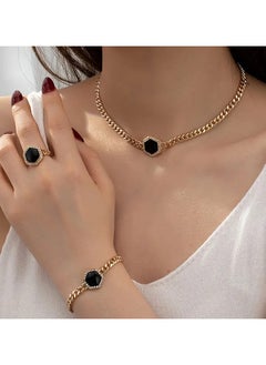 Goolsky 1 Set Of Simple Temperament Black Hexagon Pendant Necklace Ring Bracelet 3pcs Jewelry Set For Women Banquet Accessories  - Image 1