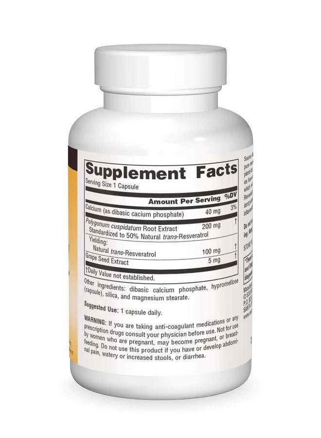 Source Naturals Resveratrol 100, for Heart and Healthy Aging* 100 mg - 60 Vegetarian Capsules - Image 3