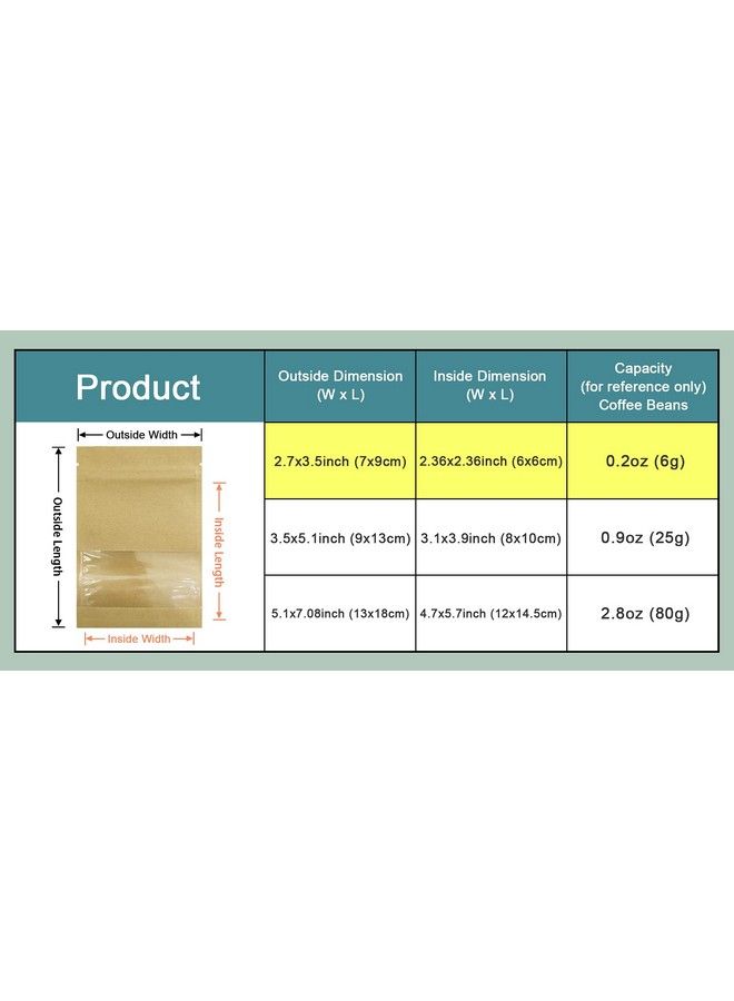 PABCK 100 Pack (Inner Size 2.36X2.36Inch) Clear Window Airtight Brown Kraft Paper For Zip Food Storage Lock Small Bags Reclosable Seal Zipper Resealable Heat Seal Pouch Coffee Packaging  - Image 4