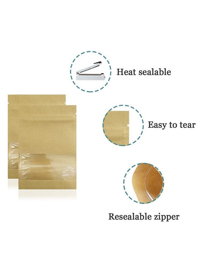 PABCK 100 Pack (Inner Size 2.36X2.36Inch) Clear Window Airtight Brown Kraft Paper For Zip Food Storage Lock Small Bags Reclosable Seal Zipper Resealable Heat Seal Pouch Coffee Packaging  - Image 3