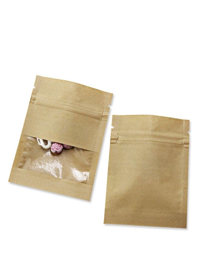 PABCK 100 Pack (Inner Size 2.36X2.36Inch) Clear Window Airtight Brown Kraft Paper For Zip Food Storage Lock Small Bags Reclosable Seal Zipper Resealable Heat Seal Pouch Coffee Packaging  - Image 2