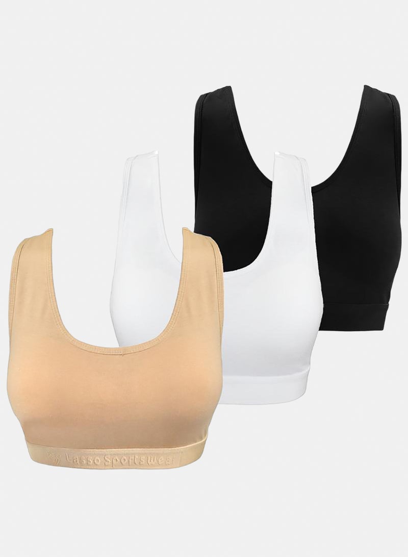 Lasso Cotton Set Of 3 Pieces Soft Bra Padded Support Comfort Active - Image 1