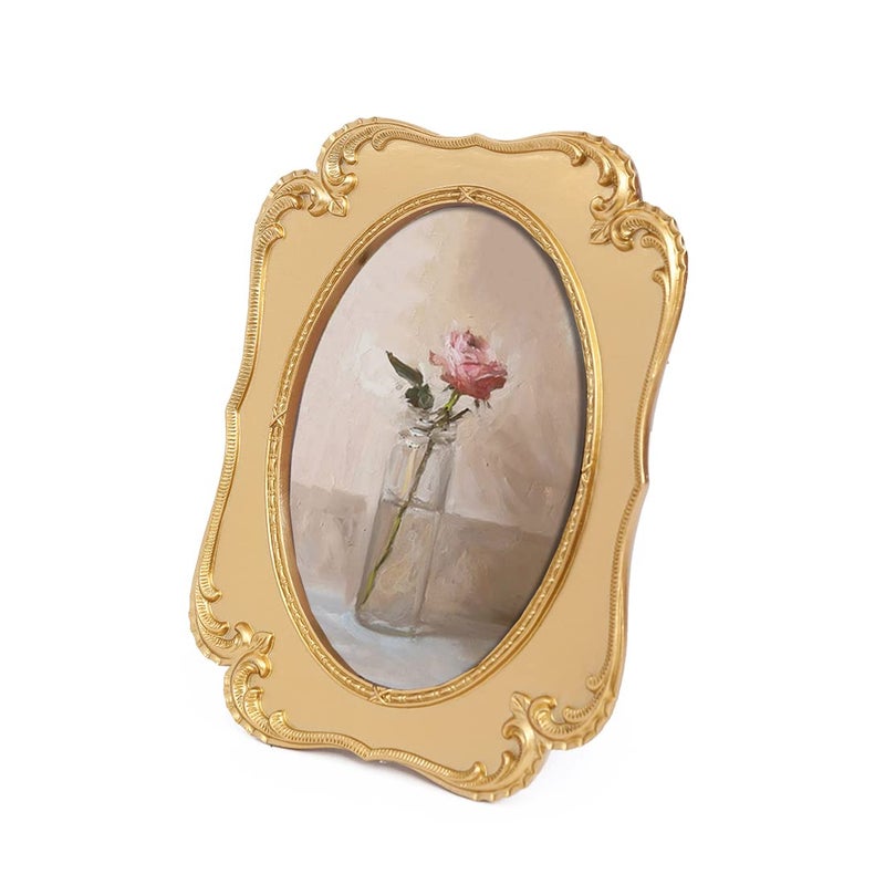 Sikoo Vintage 5x7 Gold Oval Picture Frame عتيقة زخرفة أعلى وجدار التثبيت إطار الصورة مع الجبهة الزجاجية عالية الدقة للديكور المنزلي معرض الصور الفنية القديمة الفنية - Image 2