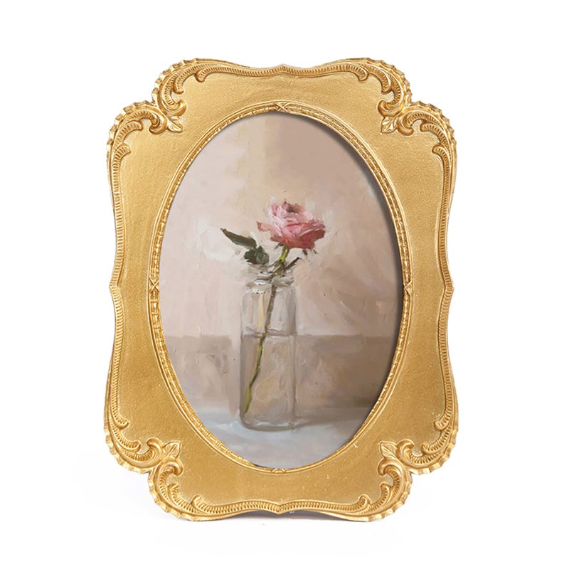 Sikoo Vintage 5x7 Gold Oval Picture Frame عتيقة زخرفة أعلى وجدار التثبيت إطار الصورة مع الجبهة الزجاجية عالية الدقة للديكور المنزلي معرض الصور الفنية القديمة الفنية - Image 1