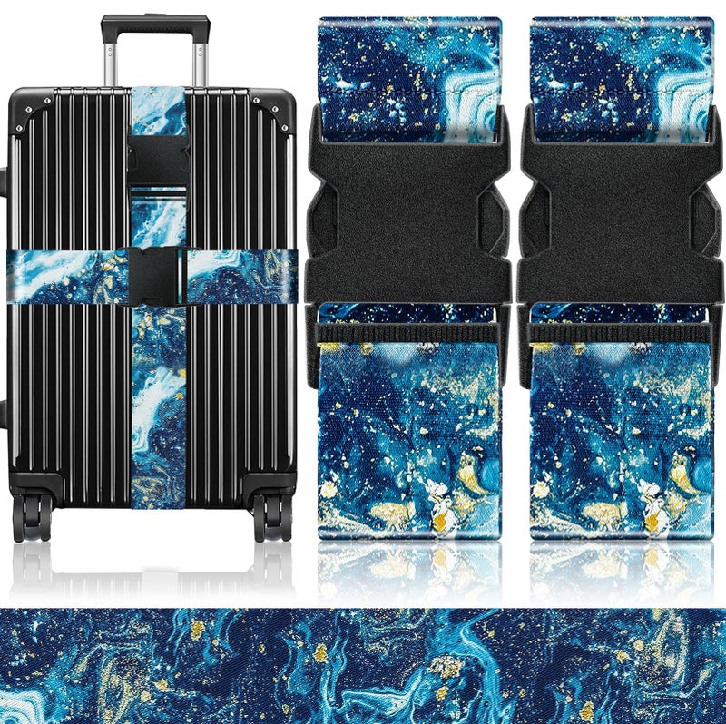 Slohif Luggage Straps for Suitcases Travel Belt Accessories Luggage Connector Identifiers Over Handle with Buckle Unique Nylon Adjustable Strap for Sleeping Bag Car Seat Sea Wave (2 Pack) - Image 1