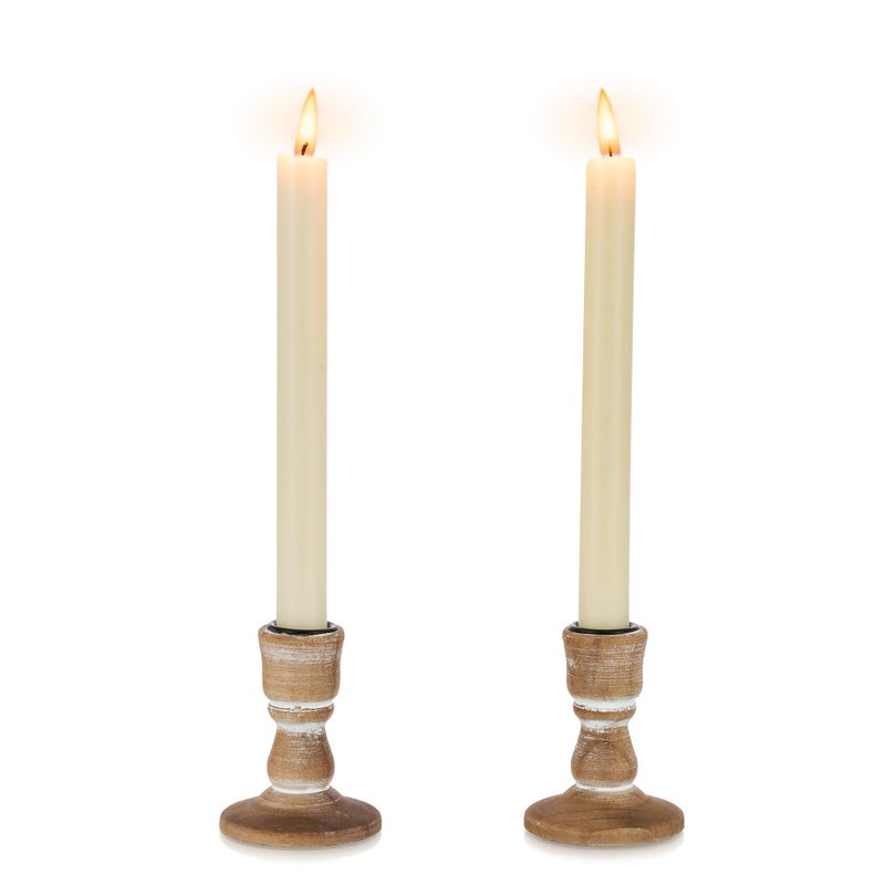Inweder Wooden Taper Candle Holders Wood Candlestick Holders Rustic Farmhouse Fall Decor for Living Room Dinning Table Centerpiece Christmas Set of 2