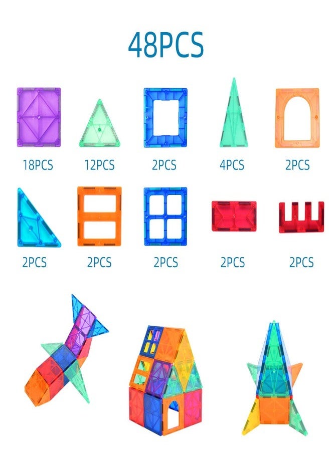 ماركة غير محددة Magnetic Building Blocks Set for 3+ Years Kid 48-Pieces  - Image 2