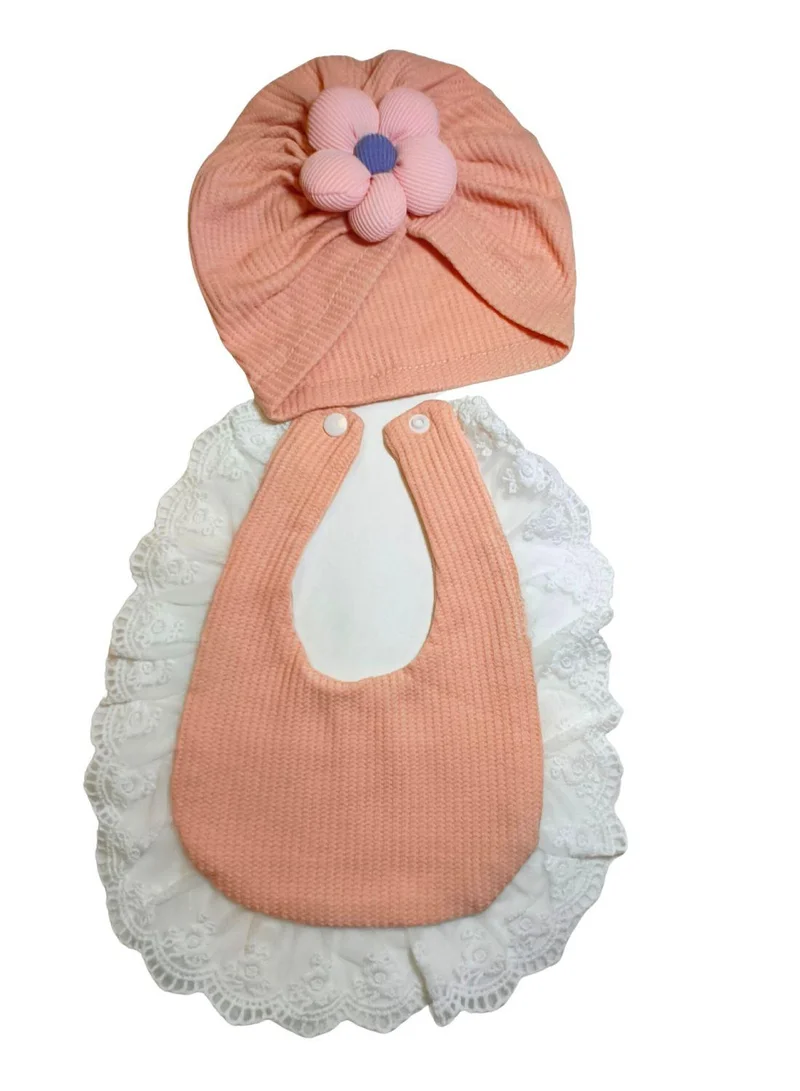 بيبي كلو Elegant Pink Baby Bib and Hat Set