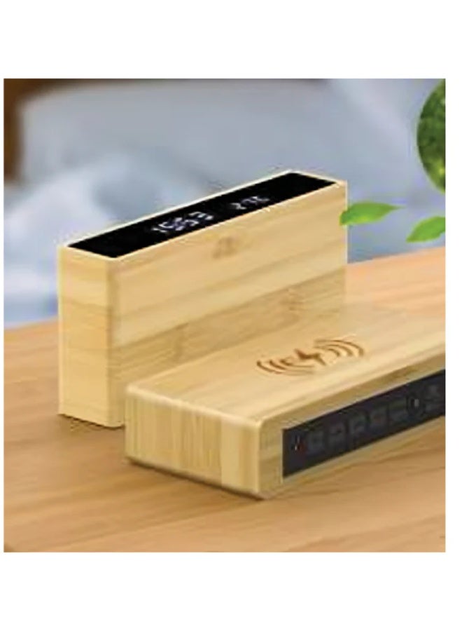 Premium Wooden Digital Alarm Clock with Wireless Charging Pad, LED Display, Multi-Function Desk Clock, Elegant Corporate Gift for Office & Home – Natural Wood - Image 1