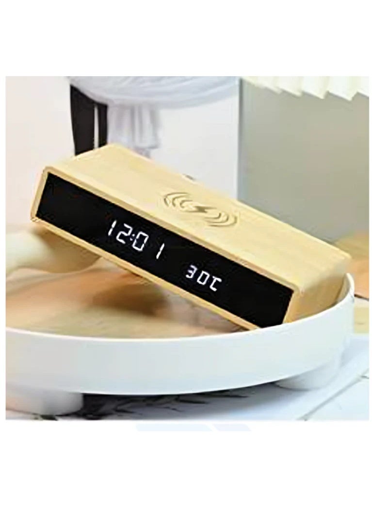 Premium Wooden Digital Alarm Clock with Wireless Charging Pad, LED Display, Multi-Function Desk Clock, Elegant Corporate Gift for Office & Home – Natural Wood - Image 2