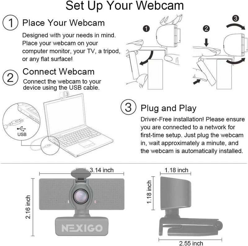 NEXIGO كاميرا ويب N60 بدقة 1080P مع ميكروفون، تحكم بالبرمجيات وغطاء خصوصية، كاميرا ويب HD USB للكمبيوتر، توصيل وتشغيل، للاستخدام مع زووم/سكايب/تيمز، المؤتمرات والمكالمات الفيديو. - Image 5