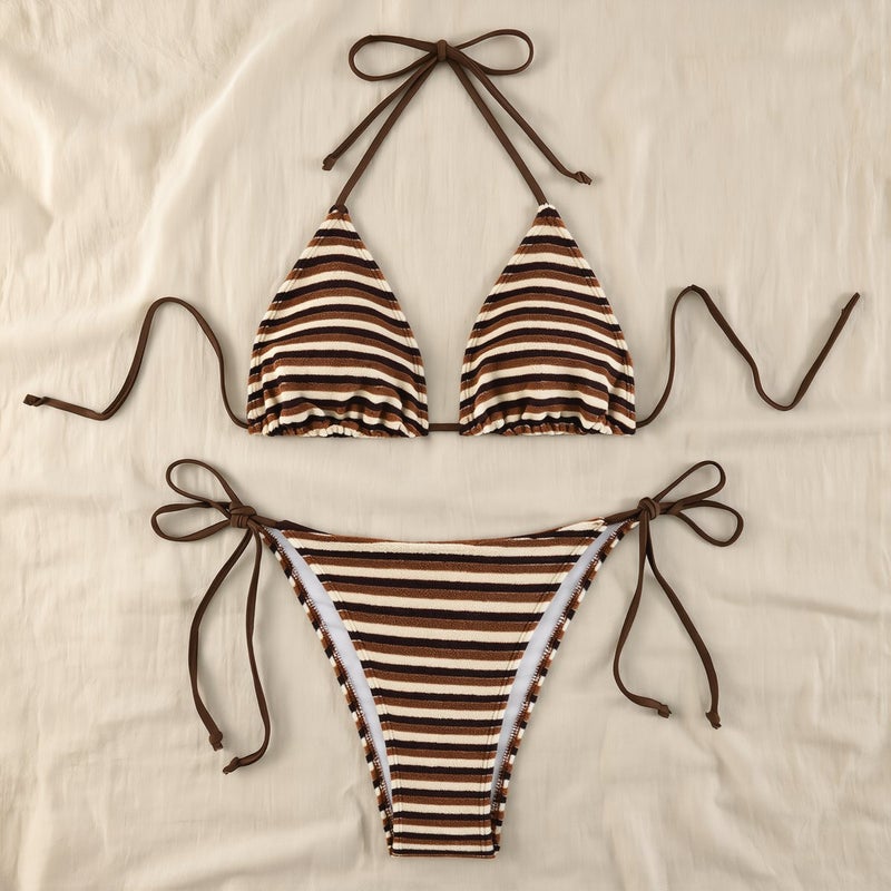 High Compatibility Striped Bikini Mix Match Customizable Two Piece Swimwear XS - Image 3