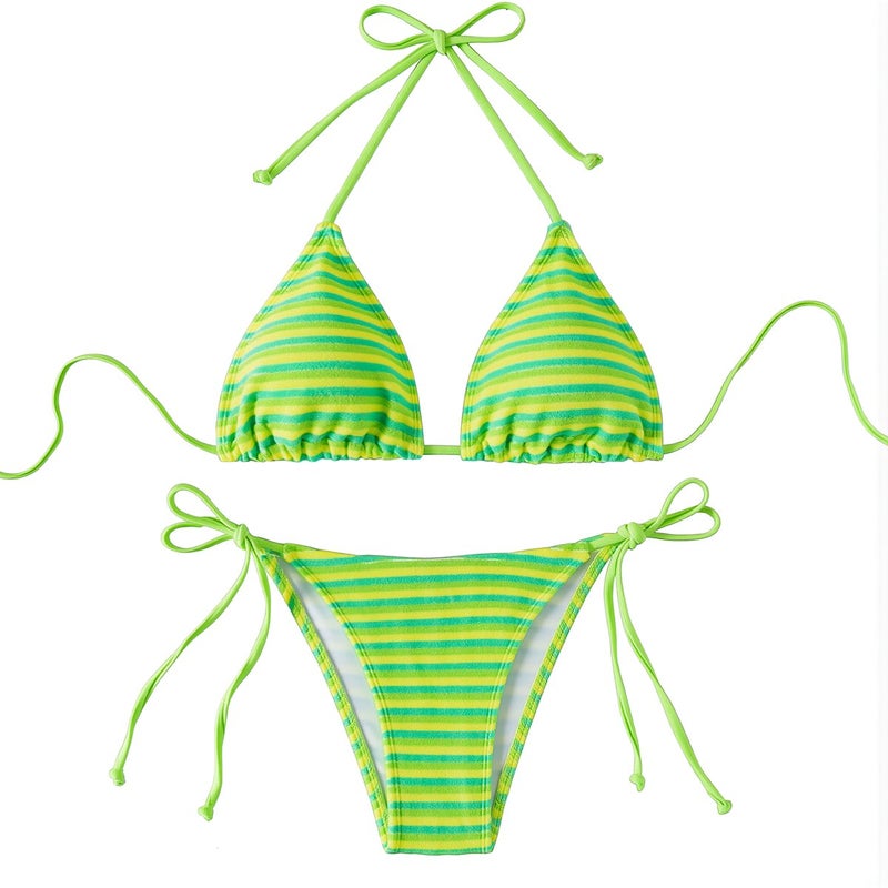 High Compatibility Striped Bikini Mix Match Customizable Two Piece Swimwear XS - Image 1