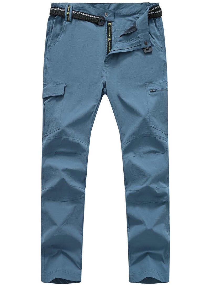 TBMPOY Mens Hiking Work Cargo Pants Lightweight Waterproof Quick Dry Outdoor Mountain Pant Summer Fishing Camping Stone Blue L