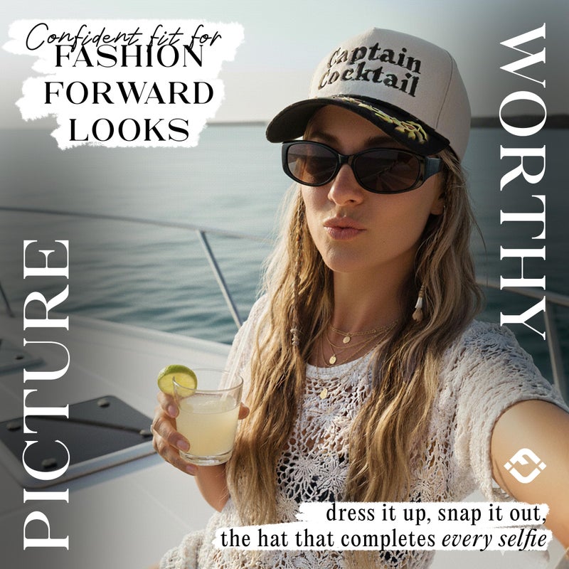 Funky Junque Two Tone Vintage Snapback Hat - Captain Cocktail - Black/Beige (Nautical) - Image 2