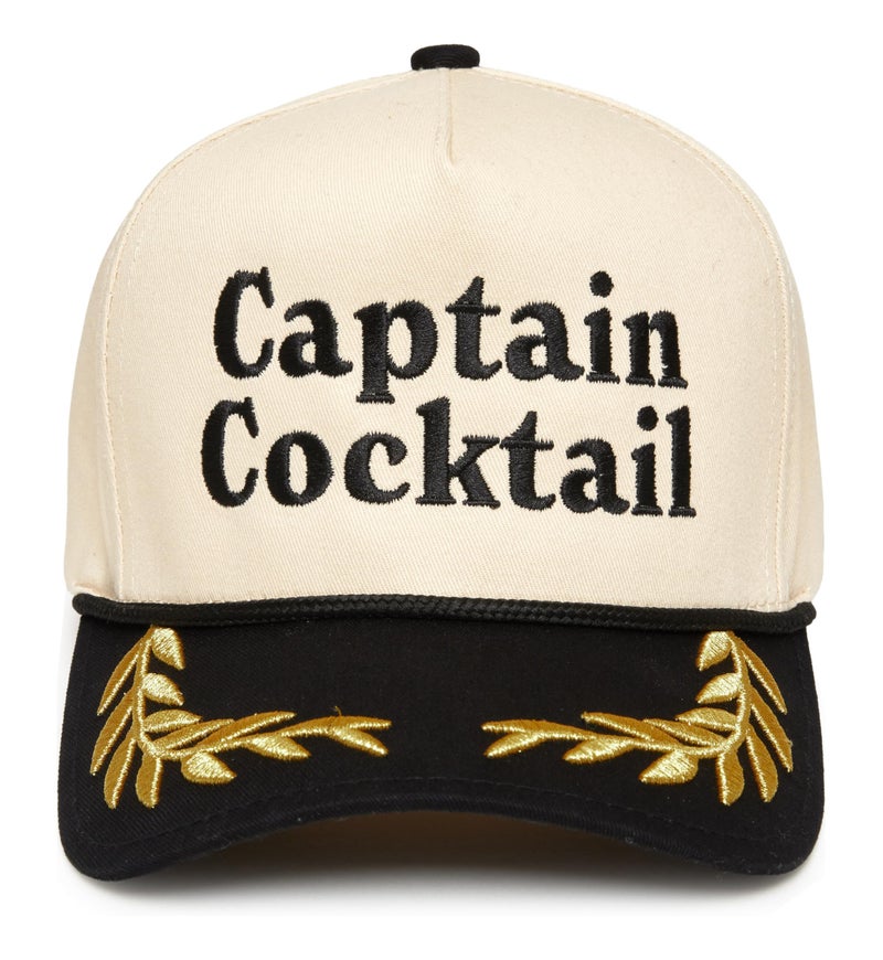 Funky Junque Two Tone Vintage Snapback Hat - Captain Cocktail - Black/Beige (Nautical) - Image 1