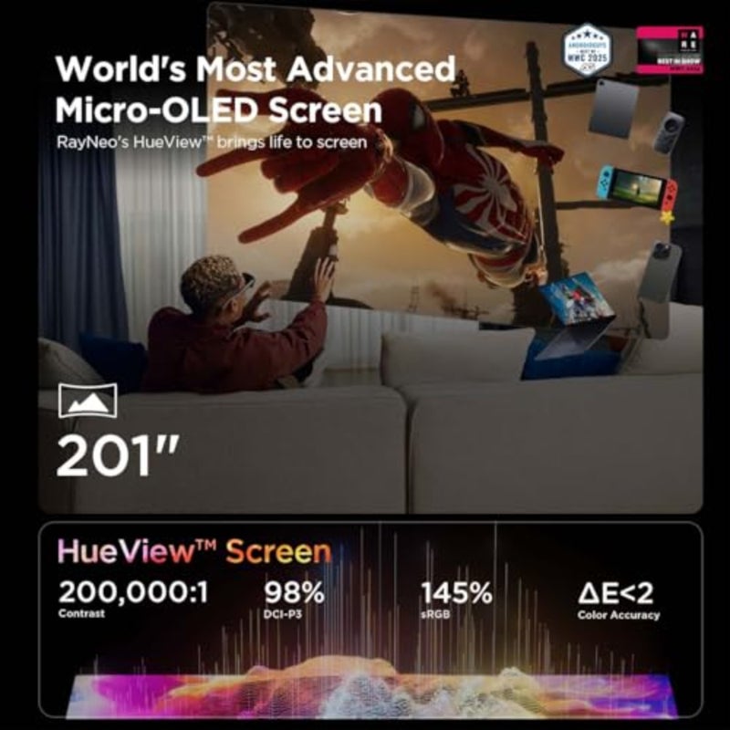 نظارات Air 3s AR/XR، 201 بوصة 120 هرتز FHD HueView عرض نظارات فيديو AR محمولة نظارات ألعاب لأجهزة iPhone 16/15، Android، Mac، Switch، PS5، Steam Deck - مسرح يمكن ارتداؤه من الجيل التالي - Image 2