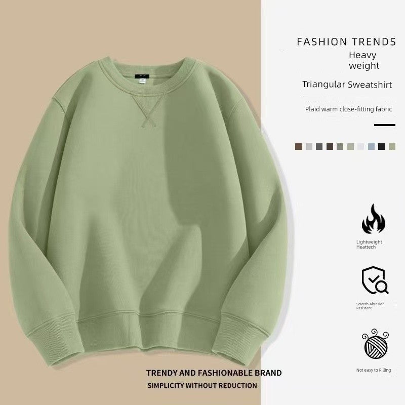 Heavyweight 400g No Hat Solid Color Hoodie Men's Inverted Triangle Round Neck Loose Plus Size Long Sleeve Pullover Undershirt - Image 3