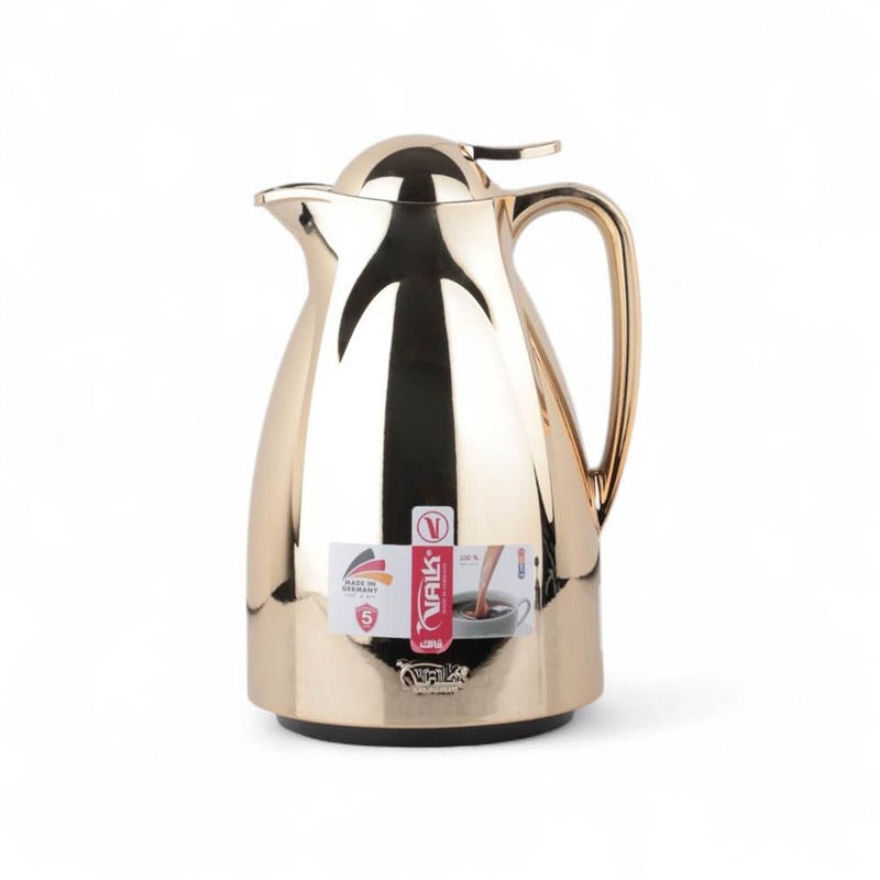 VALK German Thermos 2 Liters Gold Color - Decorative Pressurized Stainless Steel Coffee & Tea Pot, Premium Serveware for Wedding & Home Decor