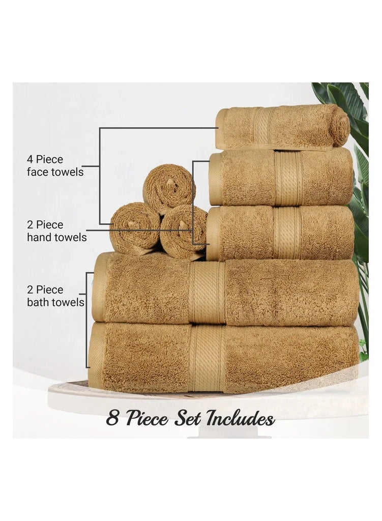 Comfy 8 Piece Highly Absorbent 600Gsm Hotel Quality Combed Cotton - Camel Towel Set - Image 2