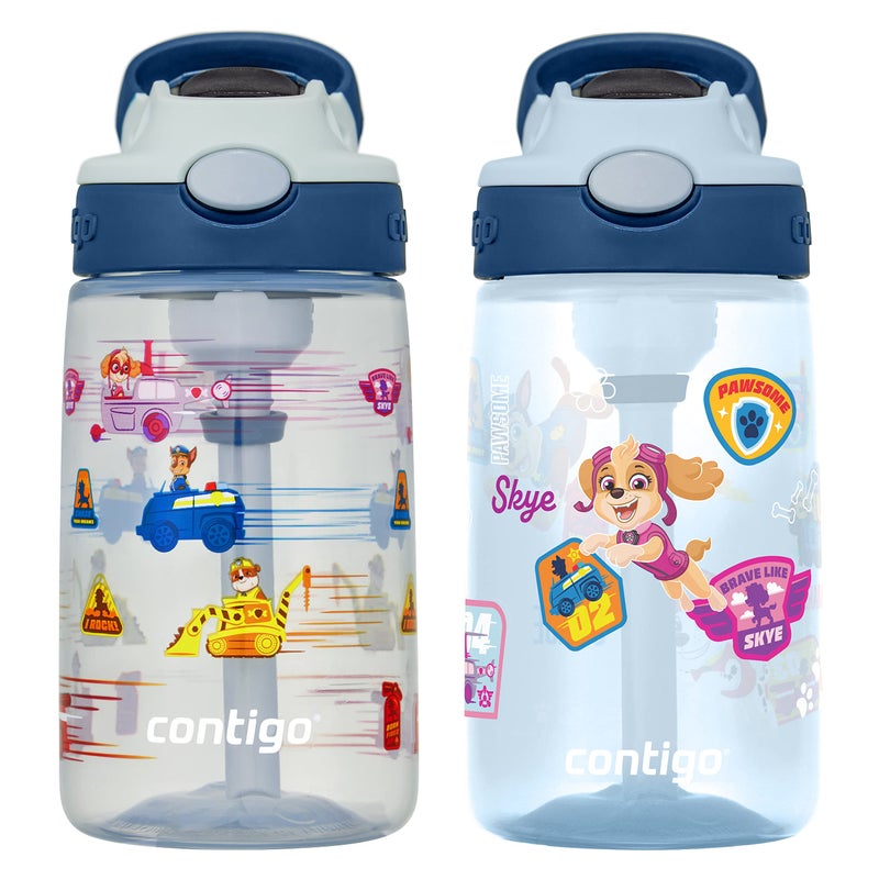 Contigo Paw Patrol Kids 14oz Plastic Water Bottles, Aubrey Design with Spill-Proof Lid, Silicone Straw, 2-Pack, Convenient for Travel/Home/School Use, Dishwasher Safe - Image 1