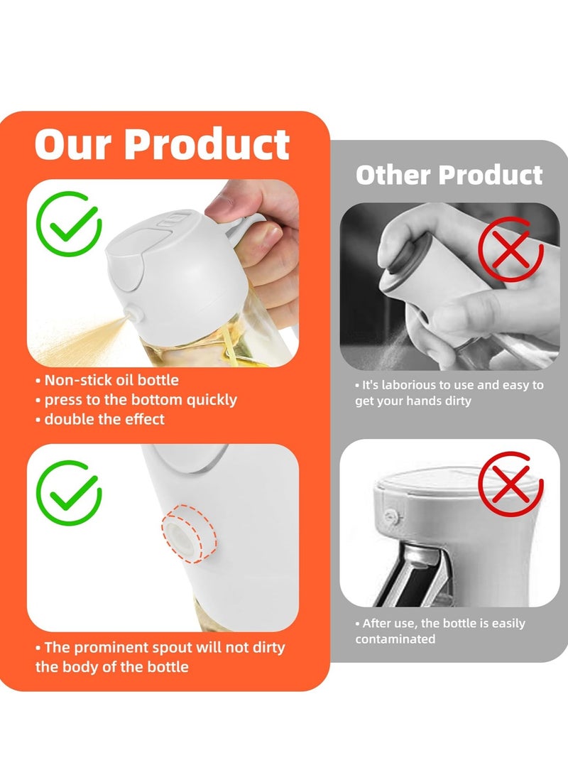 ONLYMAY 16oz/470ml Glass Olive Oil Sprayer for Cooking 2PCS, 2 in 1 Oil Dispenser for Kitchen Gadgets, Food Grade Premium Spray Bottle with Portion Control for Salad, Frying, BBQ, White&Green - Image 3
