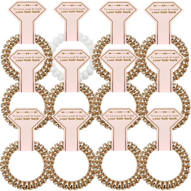 Hasoar Hair Tie, 12pcs Spiral Hair Ties with Diamond Card, Bachelorette Party Proposal Gifts, Bridesmaid Gift for Bridal Wedding women Parties guests Decorations Favors, White & Gold - Image 1