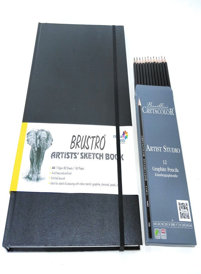 BRUSTRO (Combo Offer) Cretacolor Artists Studio Line Graphite Pencil Set of 12 with Brustro Artists Sketch Book Stitched Bound A4-110 GSM, 160 Pages Acid Free - Image 1