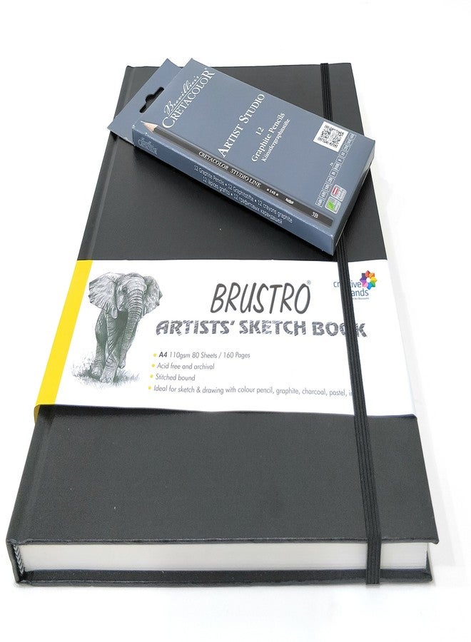 BRUSTRO (Combo Offer) Cretacolor Artists Studio Line Graphite Pencil Set of 12 with Brustro Artists Sketch Book Stitched Bound A4-110 GSM, 160 Pages Acid Free - Image 3