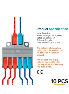 KASTWAVE Lever Wire Nuts Wire Connectors, 10Pcs Compact Splicing Connector Push-in Conductor Terminal Blocks (New- 2 in 6 Out)  - Image 3