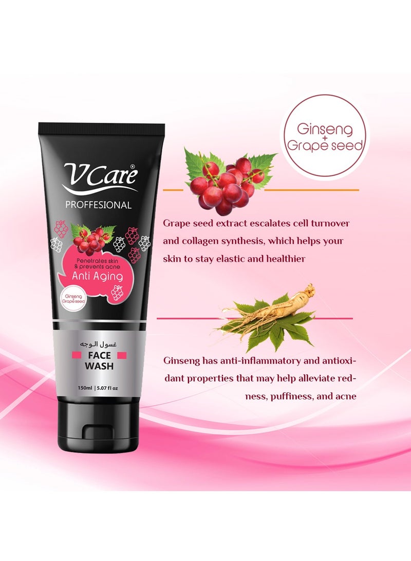 VCare غسول الوجه الاحترافي Vcare 150 مل: تركيبة منشطة بخلاصة الجينسنغ وبذور العنب لبشرة مشرقة - Image 2