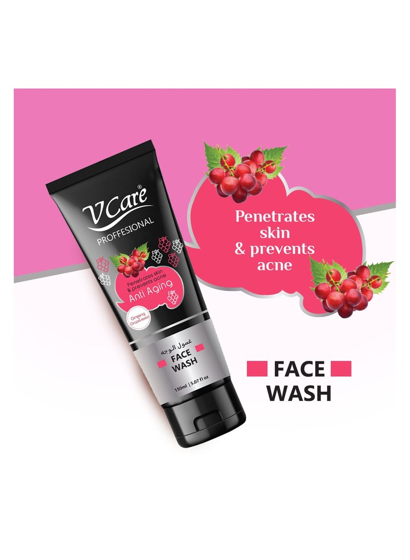 VCare غسول الوجه الاحترافي Vcare 150 مل: تركيبة منشطة بخلاصة الجينسنغ وبذور العنب لبشرة مشرقة - Image 4