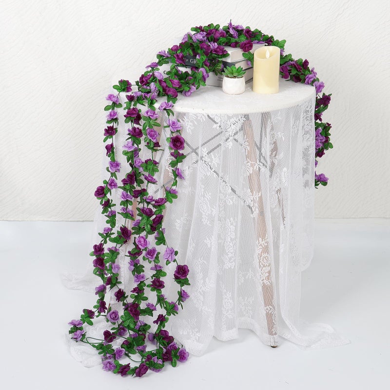 KHOYIME 9 Pack 72 FT Artificial Flower Garland, Fake Purple Roses Vines Silk Flowers Faux Plastic Outdoor Hanging Floral Ivy Garland Decoration for Wedding Arch Bedroom Home Wall Backdrop Room Decor - Image 4