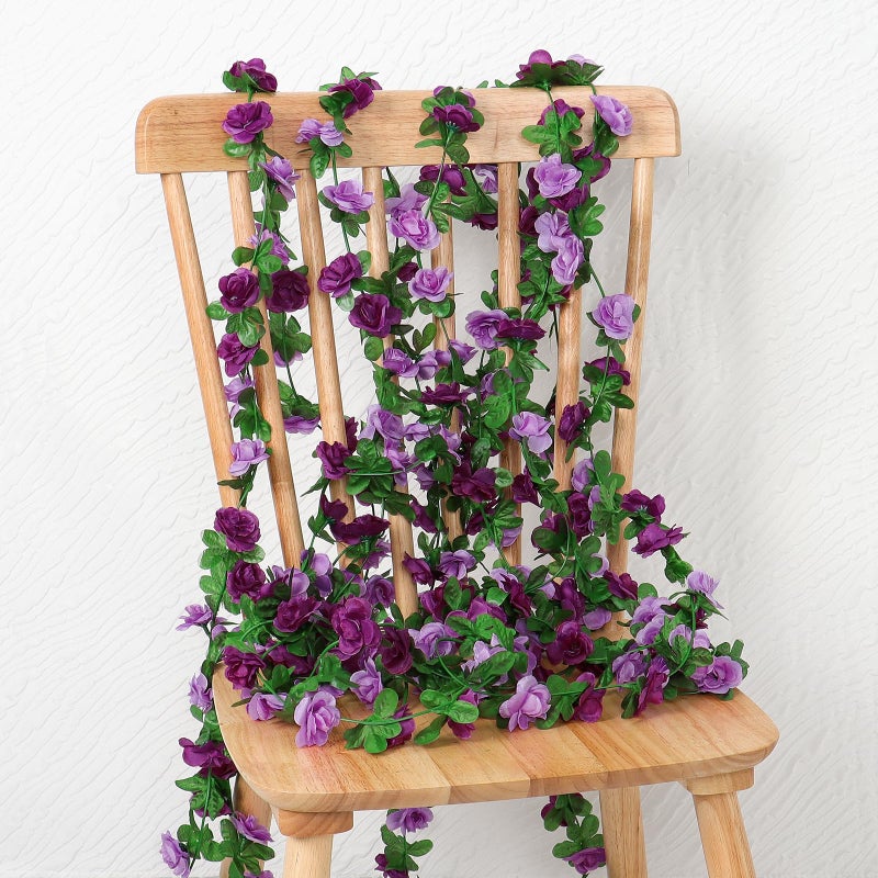 KHOYIME 9 Pack 72 FT Artificial Flower Garland, Fake Purple Roses Vines Silk Flowers Faux Plastic Outdoor Hanging Floral Ivy Garland Decoration for Wedding Arch Bedroom Home Wall Backdrop Room Decor - Image 5