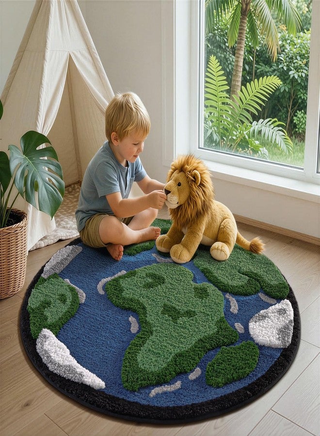 LUMI 3ft Round High Pile Earth Bathroom Rugs Non Slip, Absorbent Ultra Soft Microfiber Moss Circle Bath Mat, Washable Area Rug for Shower, Sink, Living Room, Kids Room and Nursery Room - Image 5