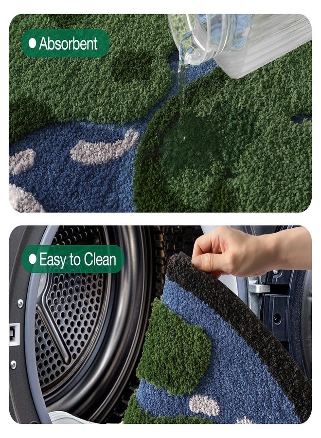 LUMI 3ft Round High Pile Earth Bathroom Rugs Non Slip, Absorbent Ultra Soft Microfiber Moss Circle Bath Mat, Washable Area Rug for Shower, Sink, Living Room, Kids Room and Nursery Room - Image 3