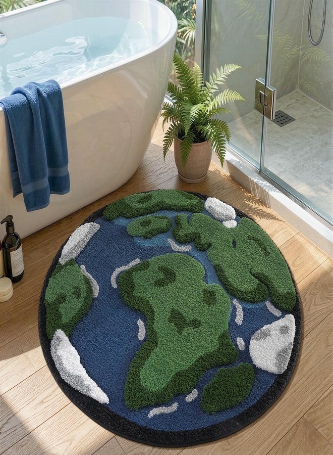 LUMI 3ft Round High Pile Earth Bathroom Rugs Non Slip, Absorbent Ultra Soft Microfiber Moss Circle Bath Mat, Washable Area Rug for Shower, Sink, Living Room, Kids Room and Nursery Room - Image 1