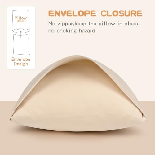 Zenssia Organic Cotton Toddler Pillowcase/Travel Pillowcase Pack of 2 Set 13x18 Inches with Envelope Closure - Soft & Breathable Baby Pillow Case Cover Solid Taupe - Image 3