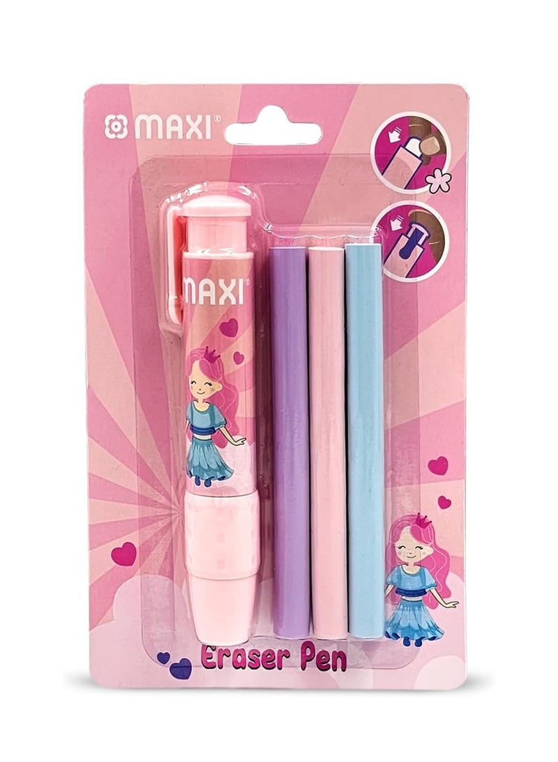 Maxi Eraser Pen With Three Refills For Pencil Erasing Pink Body - Image 1