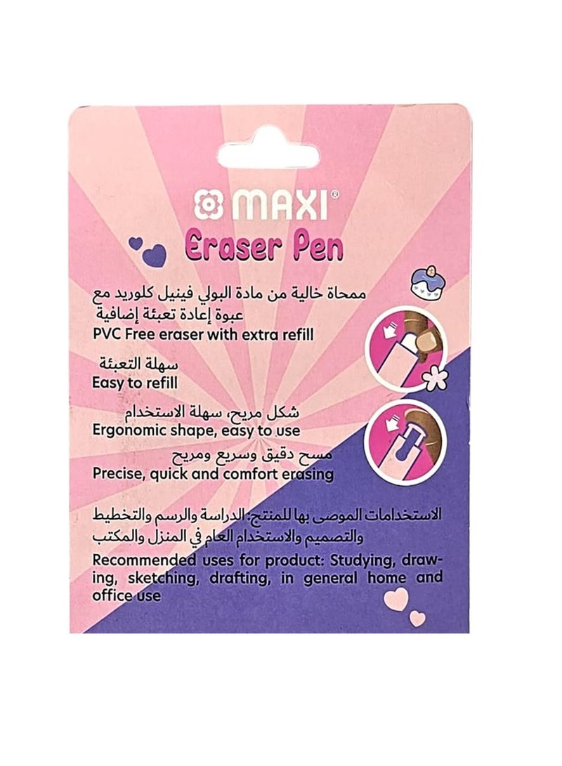 Maxi Eraser Pen With Three Refills For Pencil Erasing Pink Body - Image 2